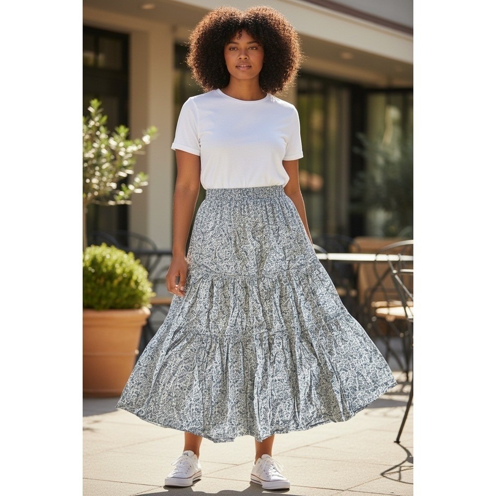 Madewell White and Blue Paisley Maxi Skirt